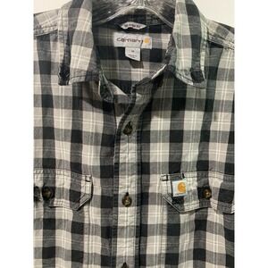 Carhartt Shirt Mens Medium Black White Plaid Relaxed Fit‎ Button Work Wear Camp